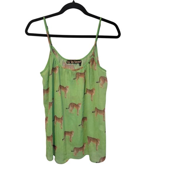 Rare La La Land‎ M Green Cheetah Print Semi Sheer Tank Top Flowy Boho Festival - Picture 1 of 8